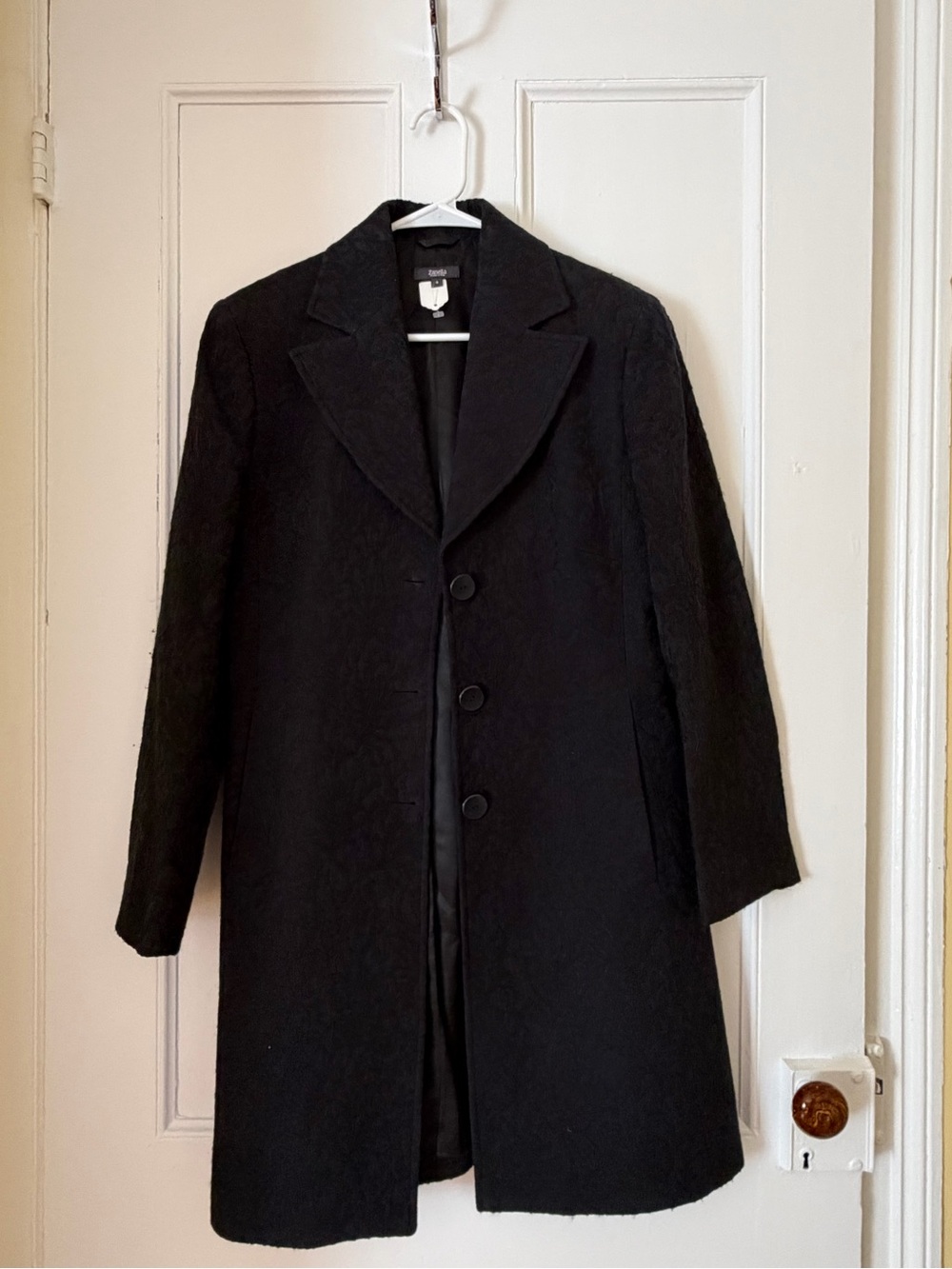 Zanella Black Textured Notched-Lapel Coat